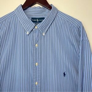 VTG Polo Ralph Lauren Men's 3XLT Blue Striped Button-Down Dress Shirt Collegiate